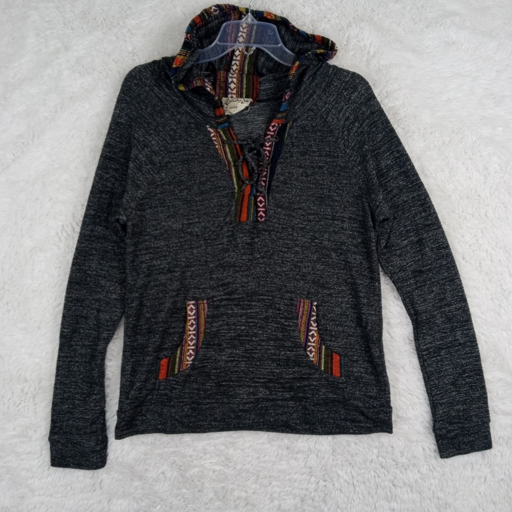 Skonhet Sweatshirt Womens Hoodie Gray Kangaroo Pockets Aztec Long Sleeve Medium